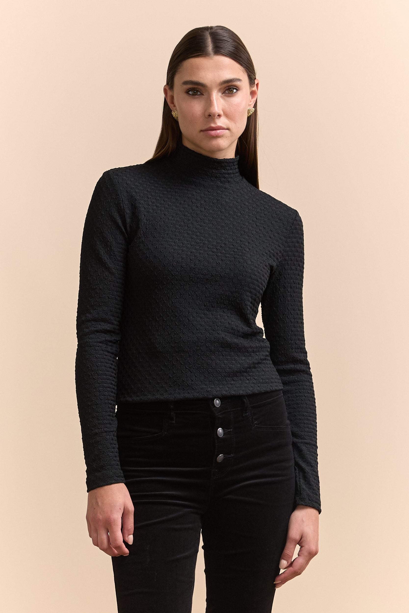 Textured top with mock neck