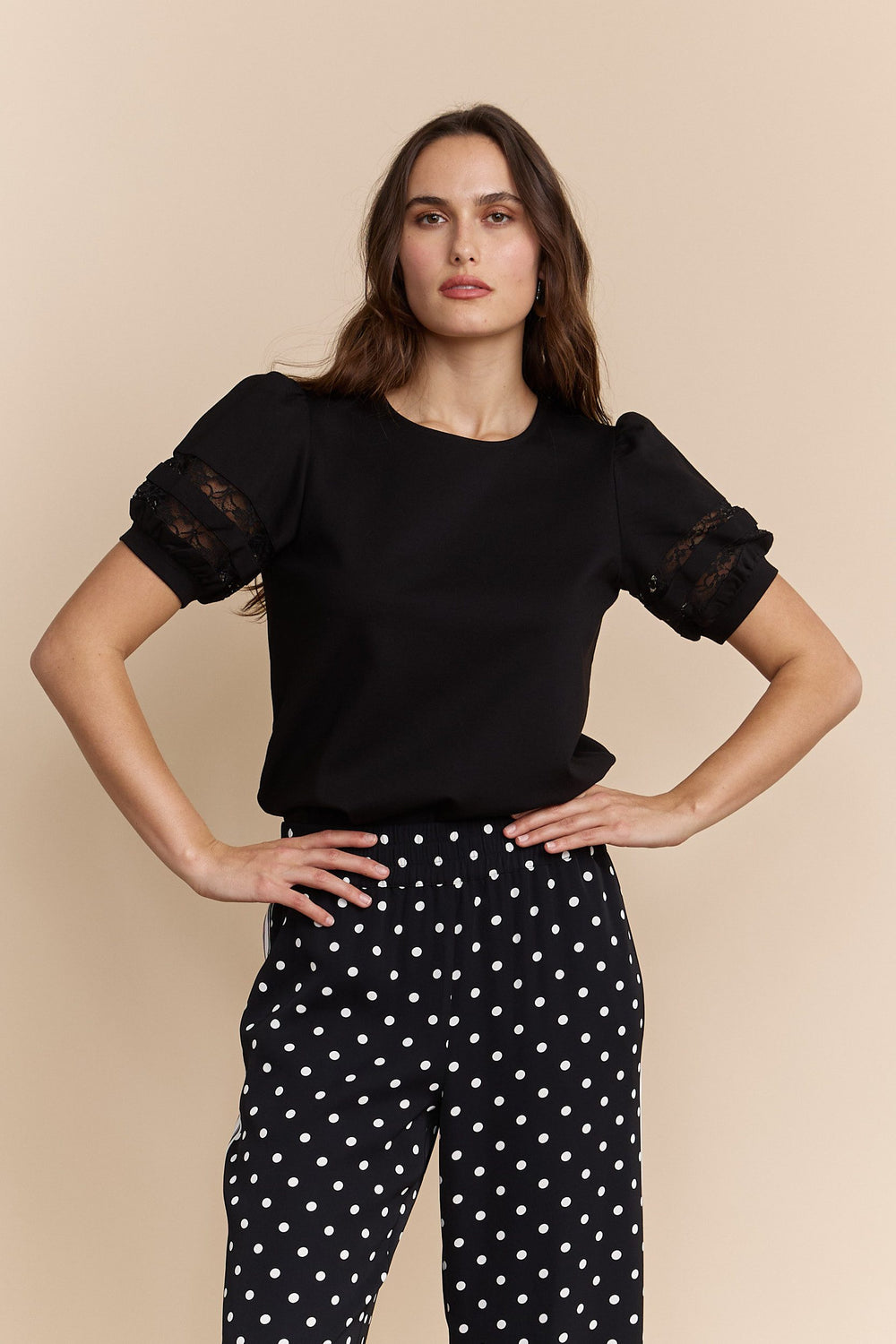 Short sleeve top with mesh insert