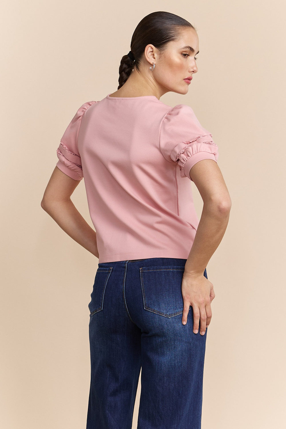 Short sleeve top with mesh insert
