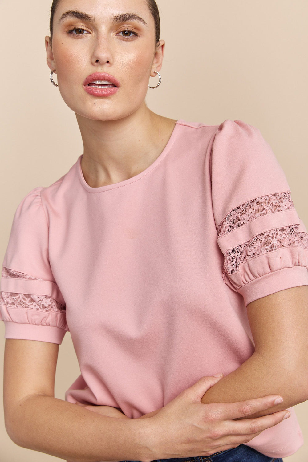 Short sleeve top with mesh insert