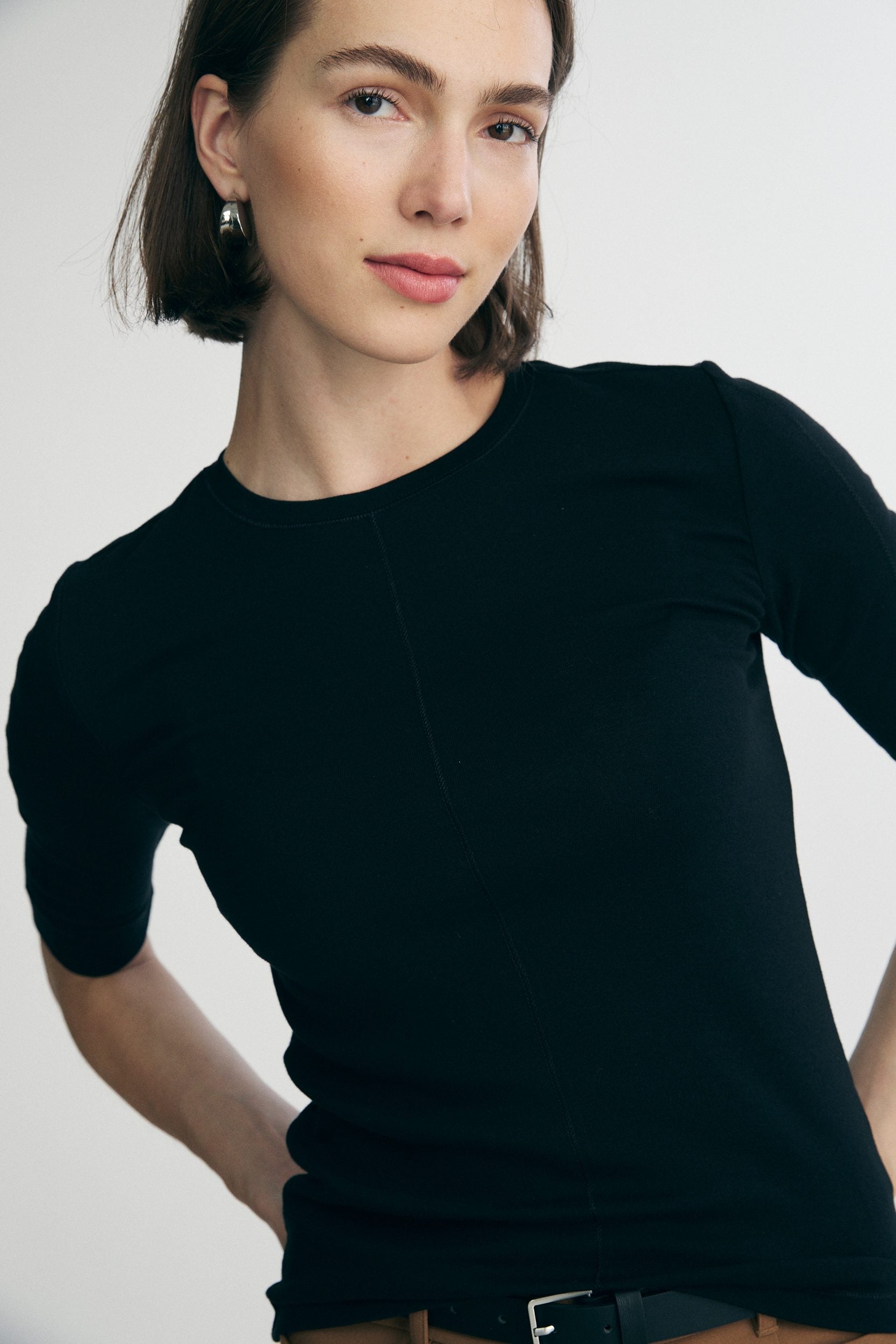 Ribbed top with crew neck