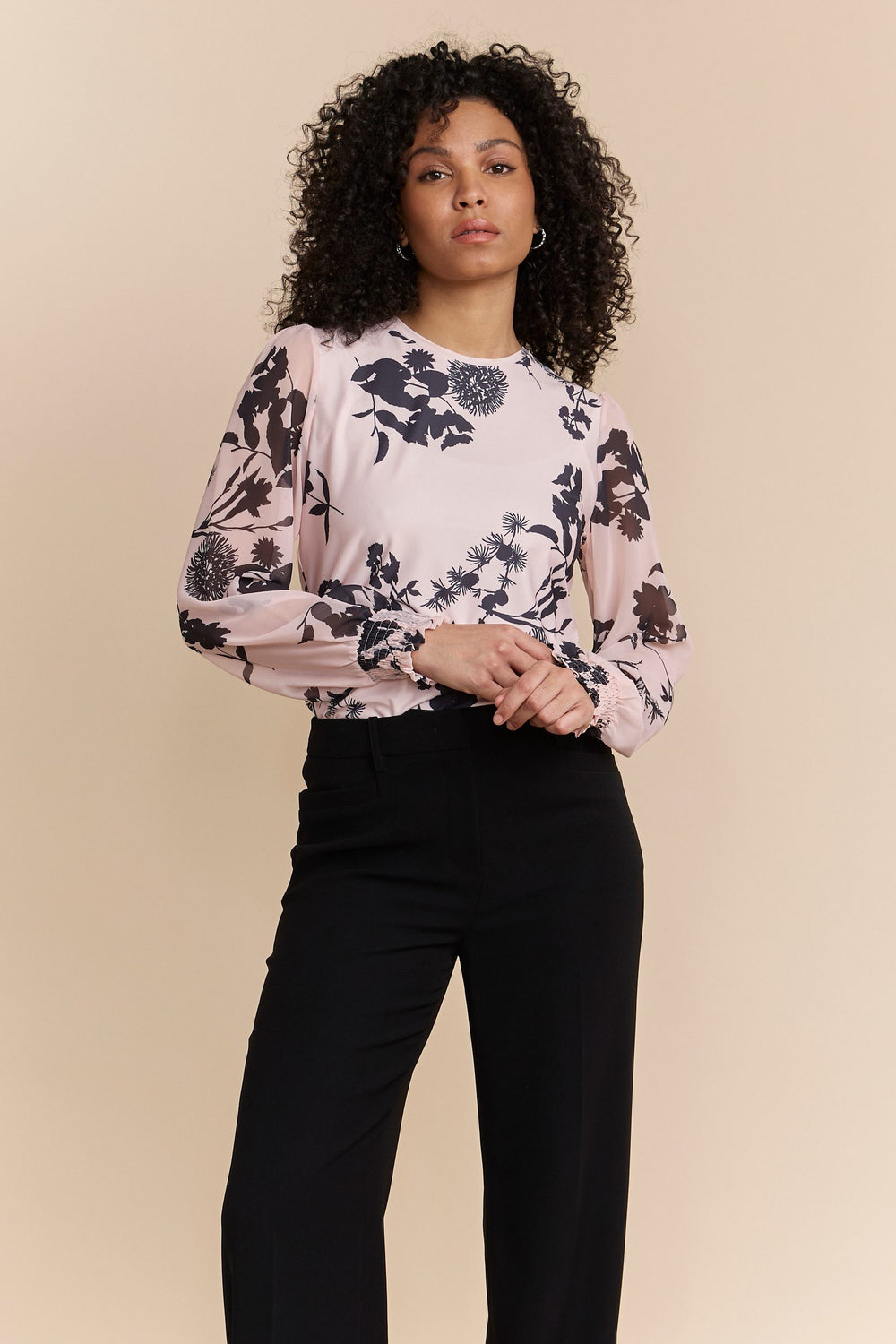 Mixed fabrics floral printed top