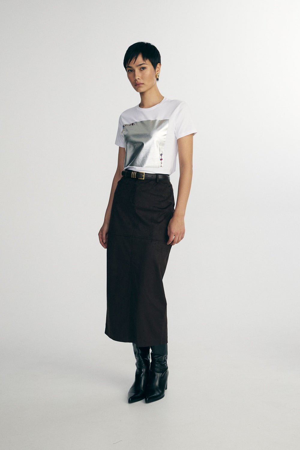 Regular fit t-shirt with print and rhinestones