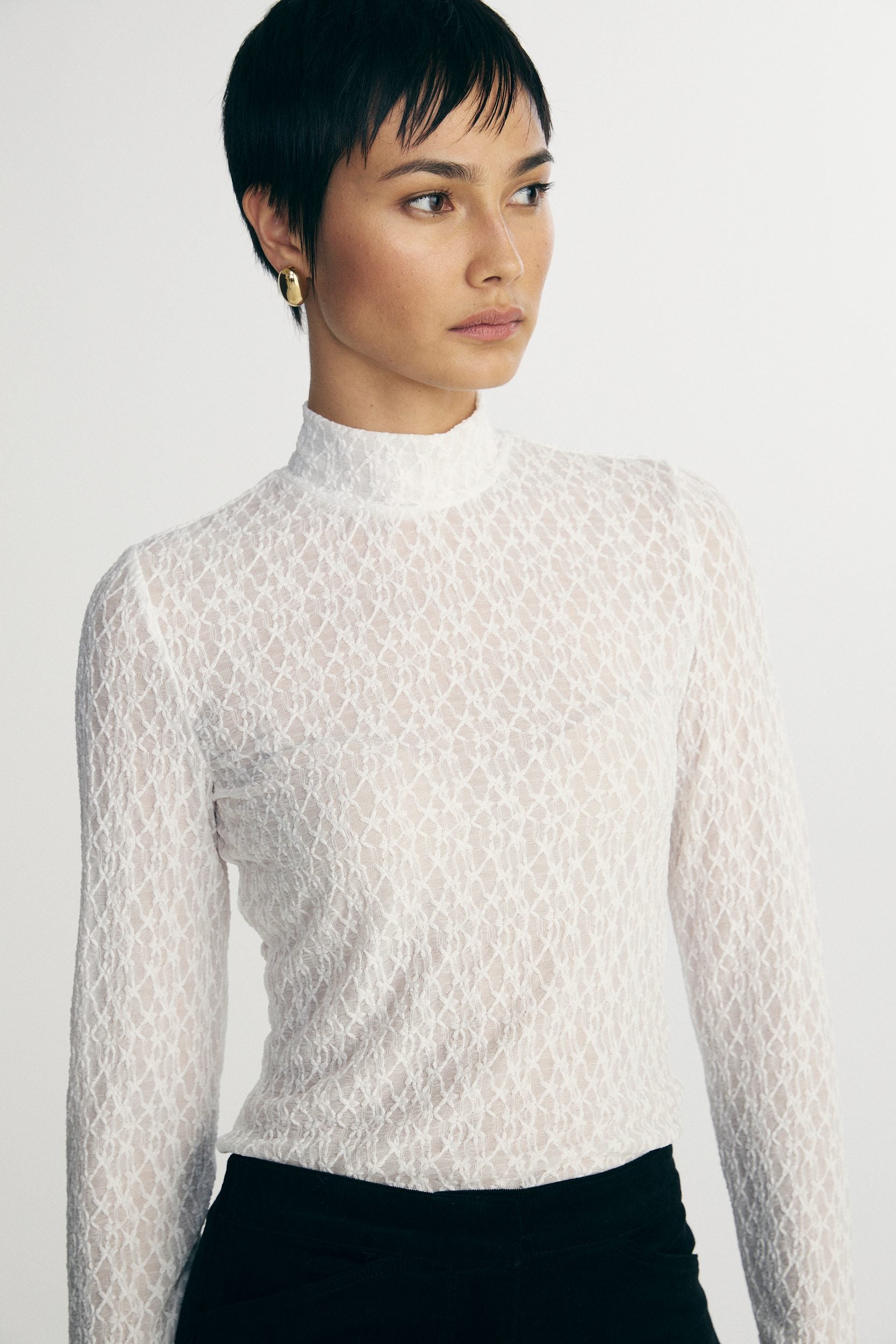 Mock neck lace top