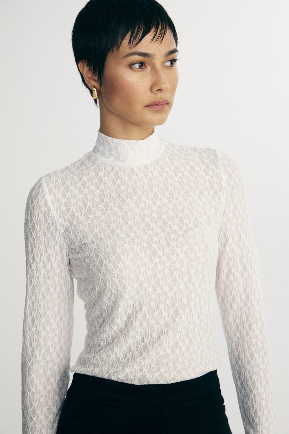 Mock neck lace top