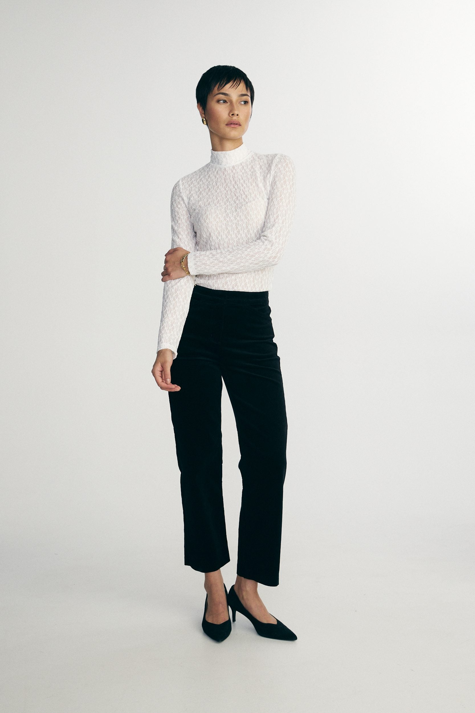 Mock neck lace top