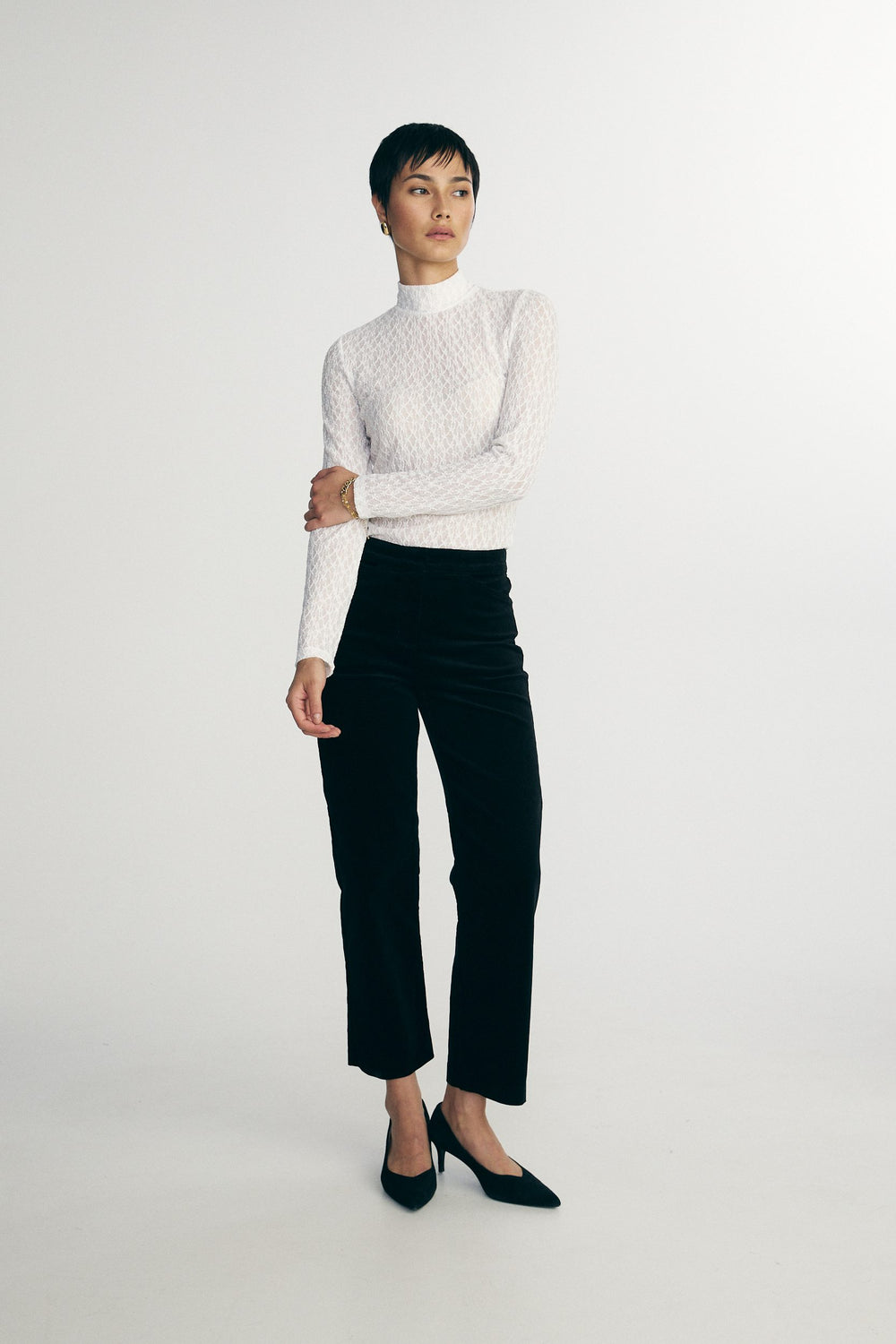 Mock neck lace top