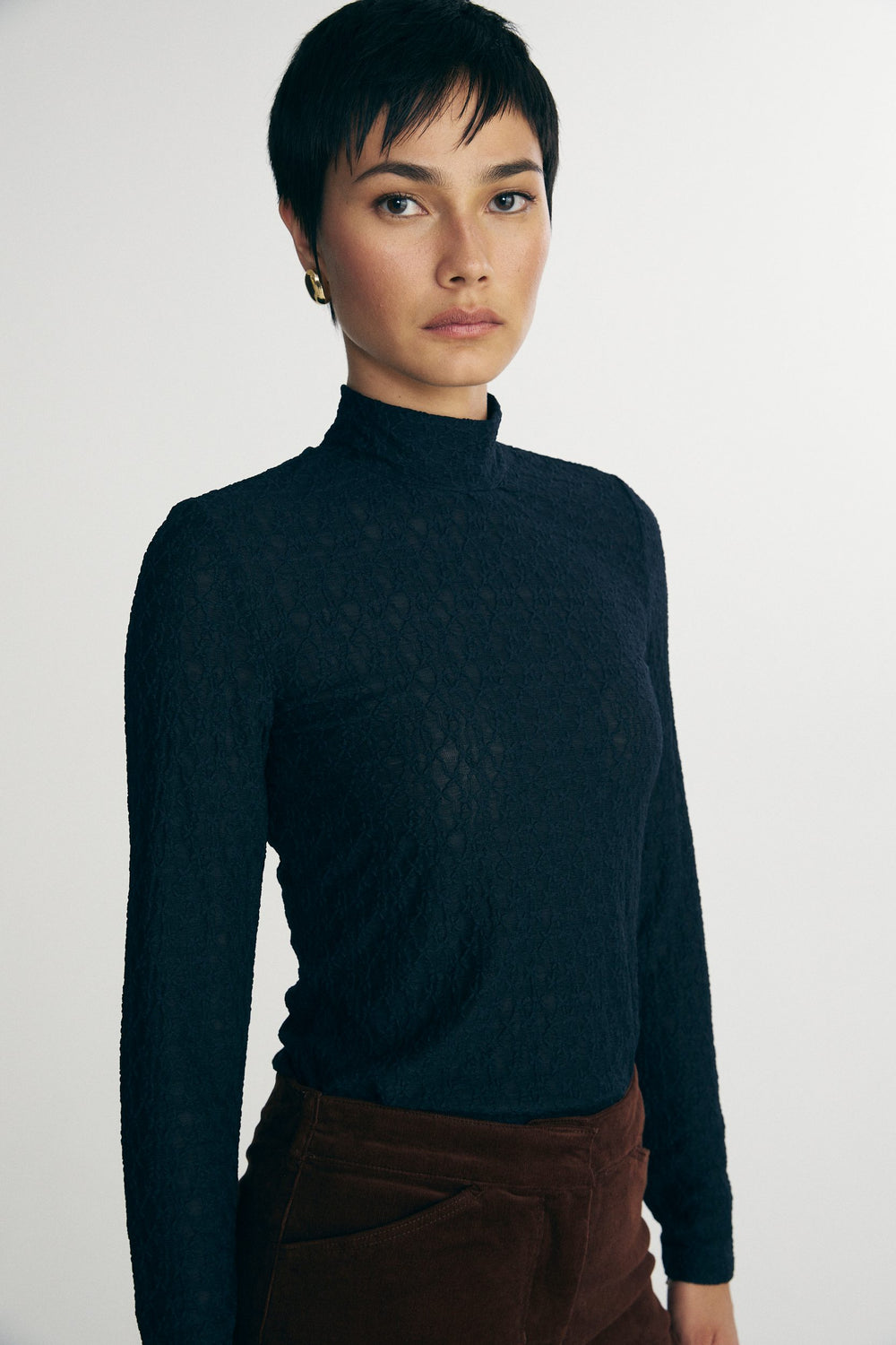 Mock neck lace top