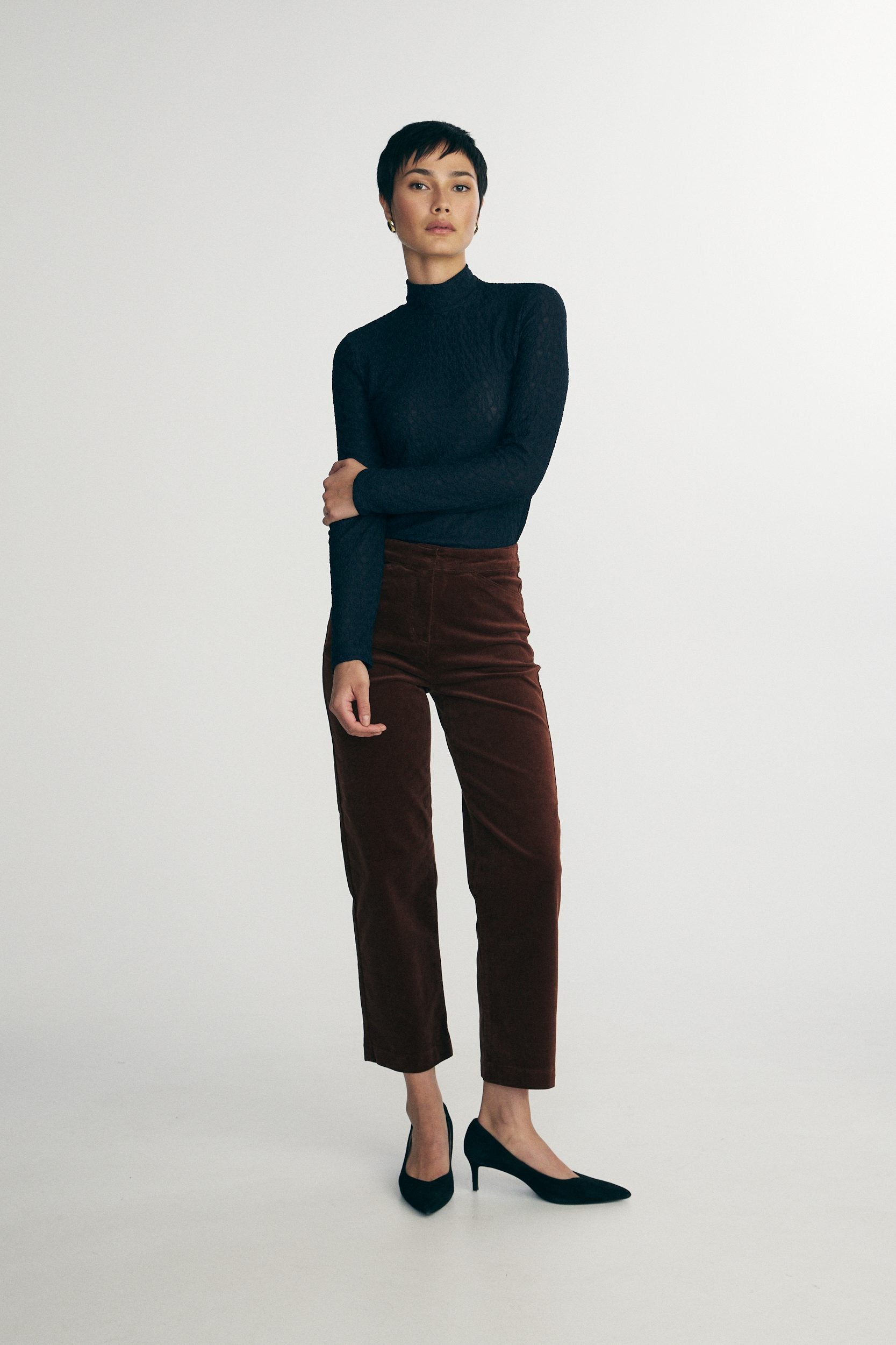 Mock neck lace top