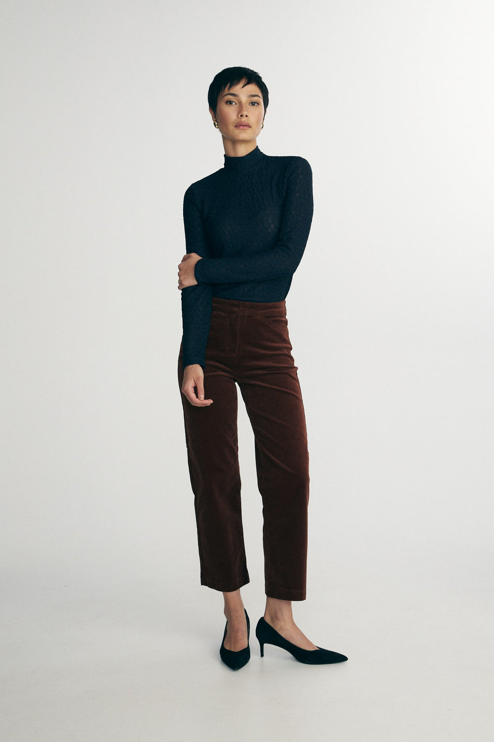 Mock neck lace top