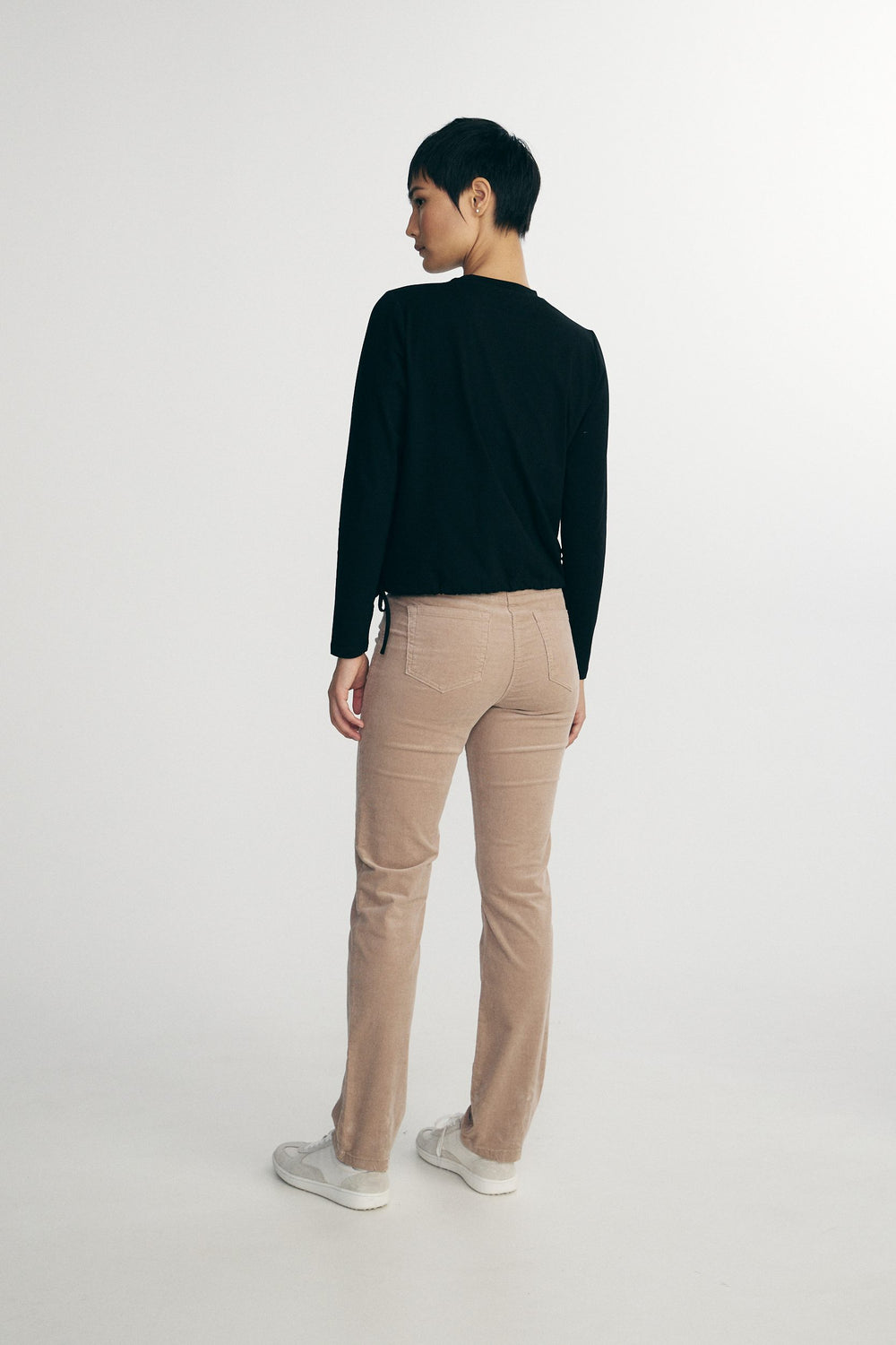 Crew neck top with applied ribbon