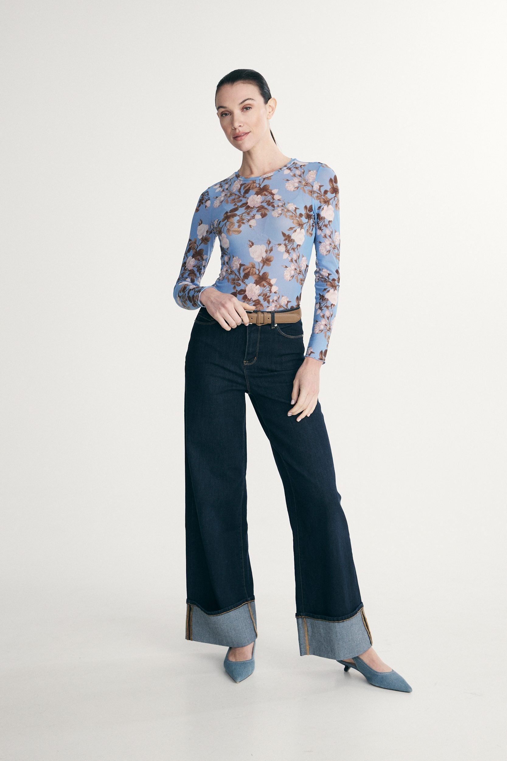 Printed floral mesh top