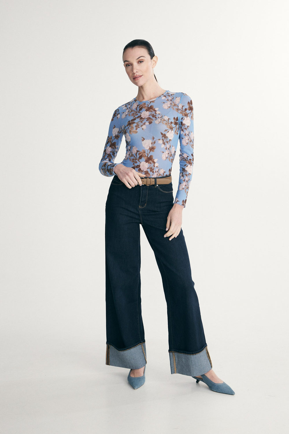 Printed floral mesh top