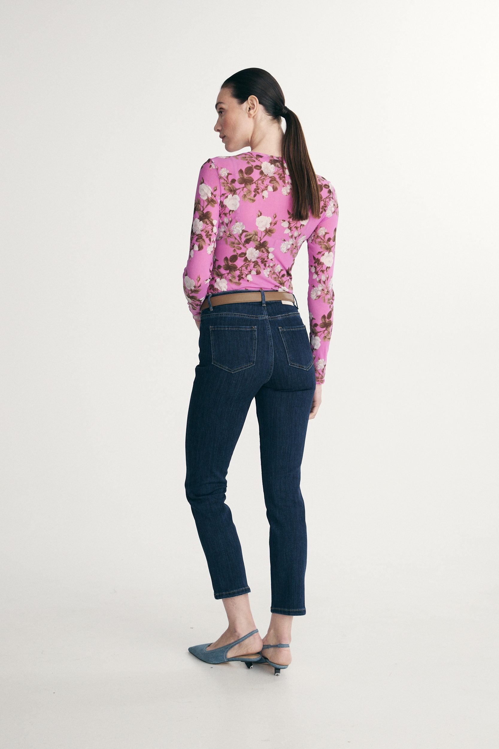 Printed floral mesh top