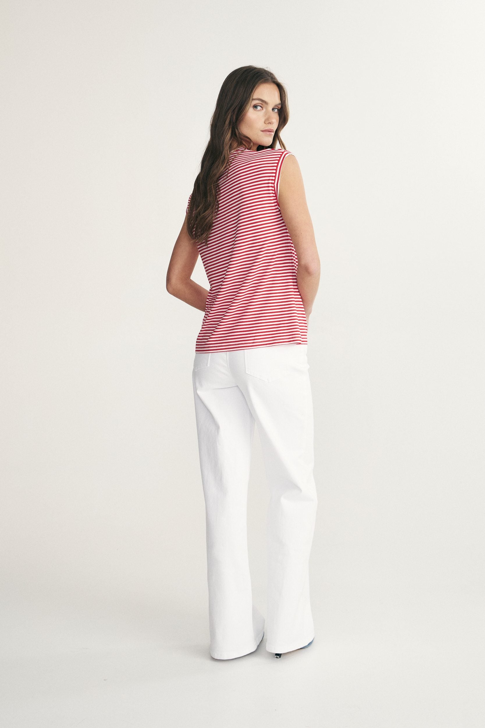 Rolled sleeve striped top