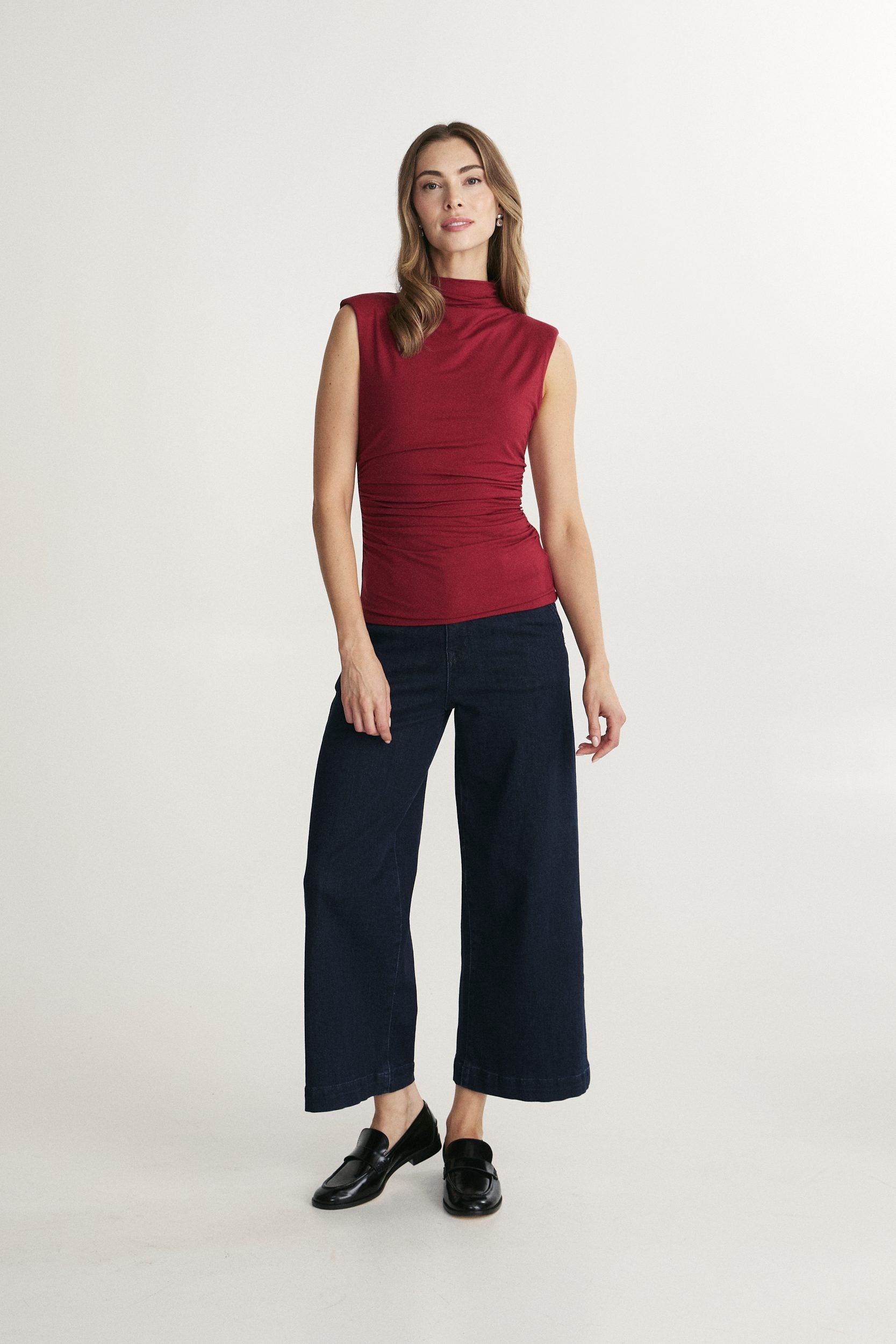 Fitted mock neck jersey top