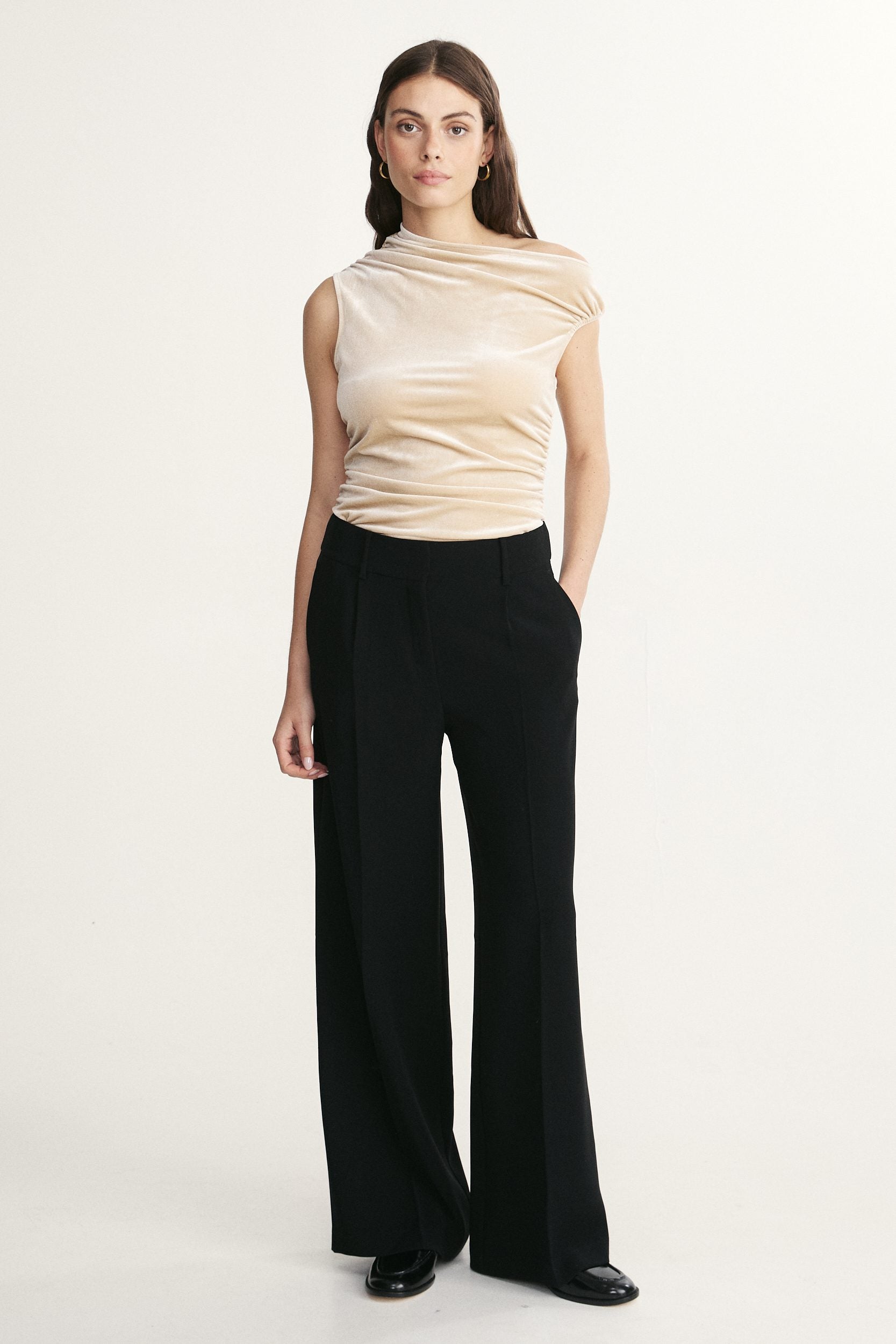 Velvet ruched asymmetrical top