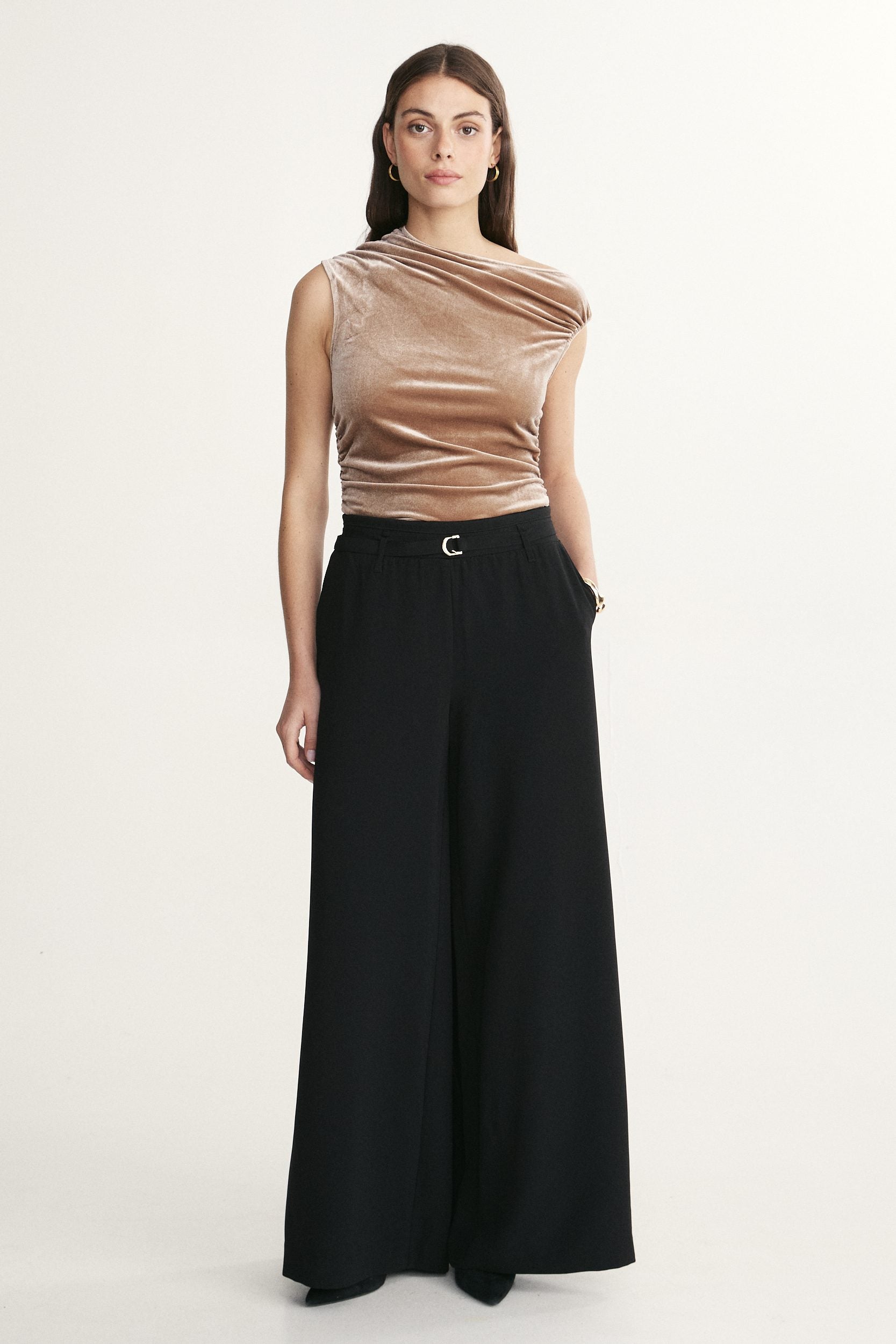 Velvet ruched asymmetrical top