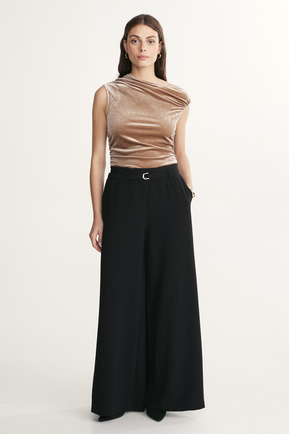 Velvet ruched asymmetrical top