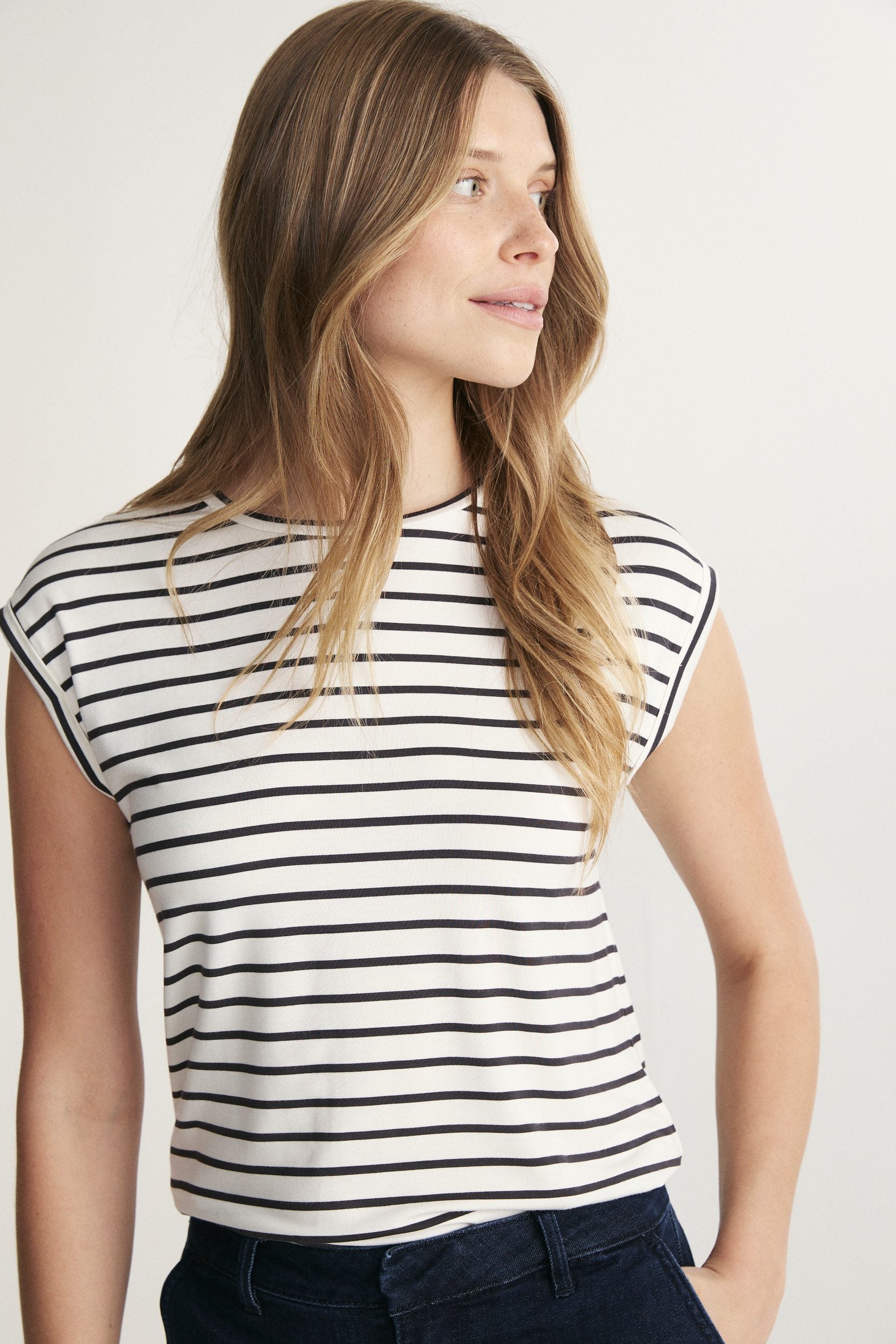 Striped Rolled Sleeve Top
