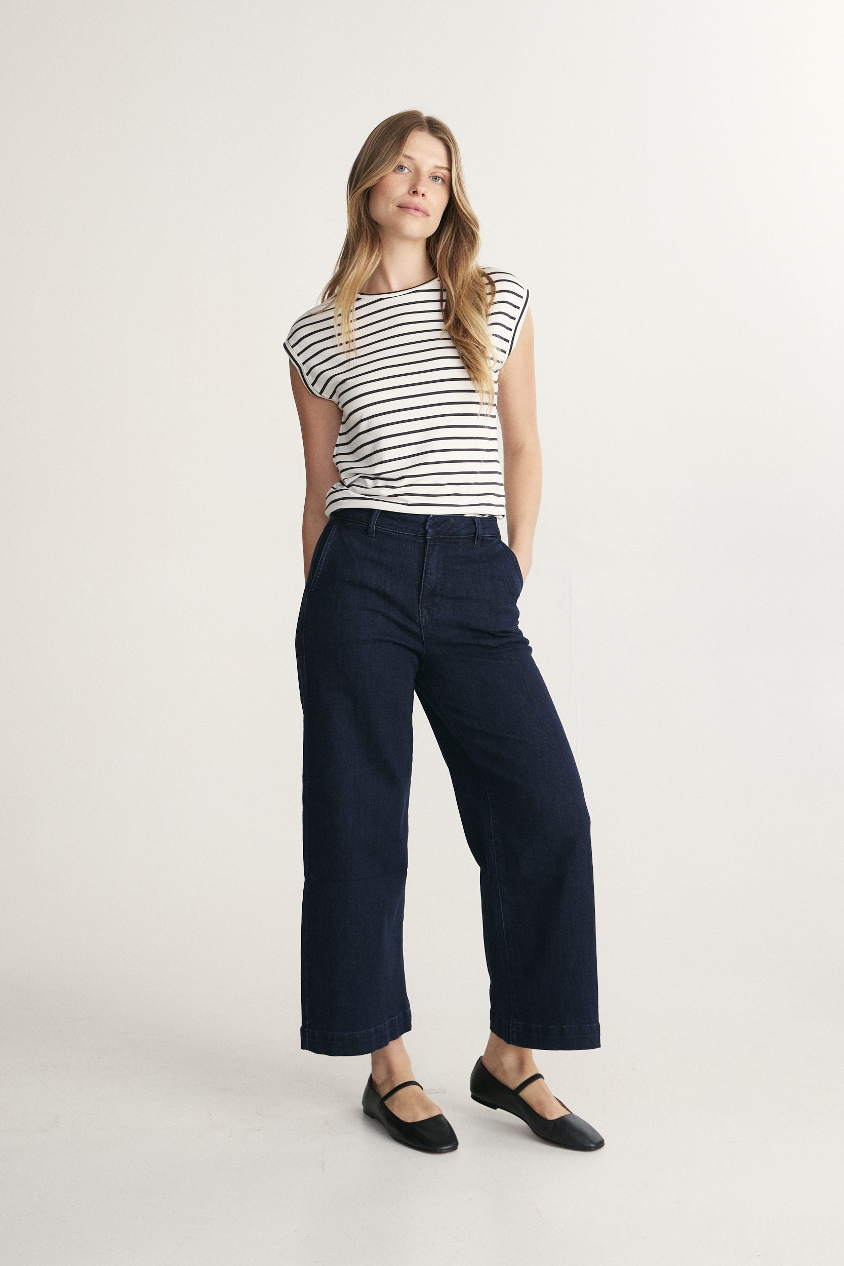 Striped Rolled Sleeve Top