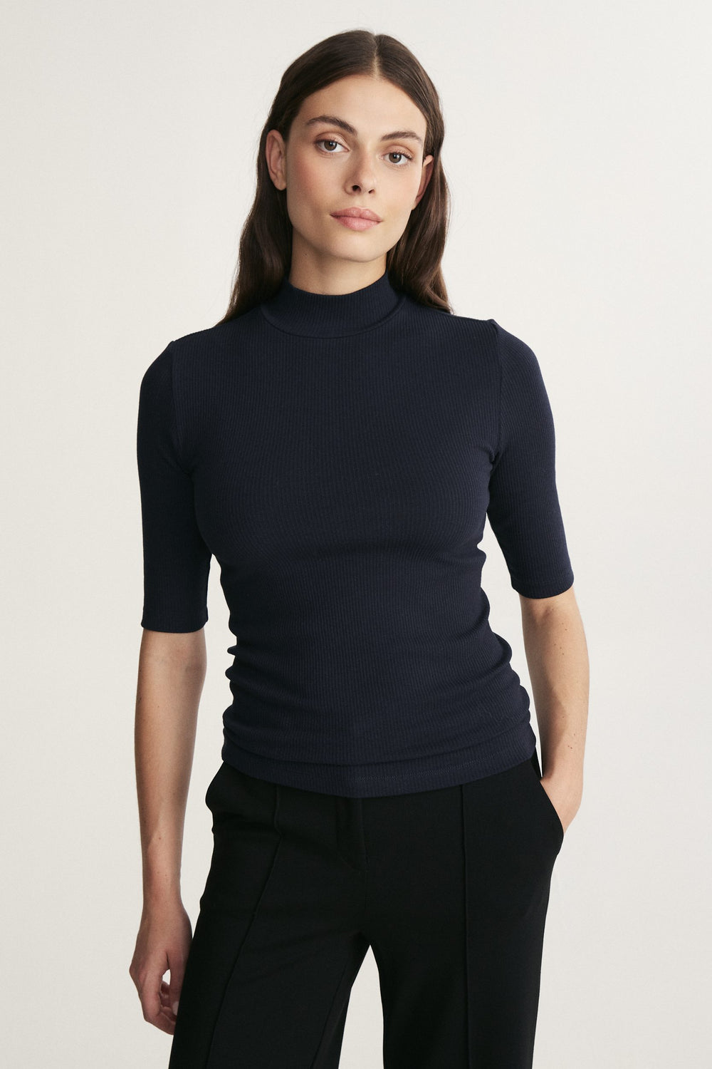 Mock neck ribbed top