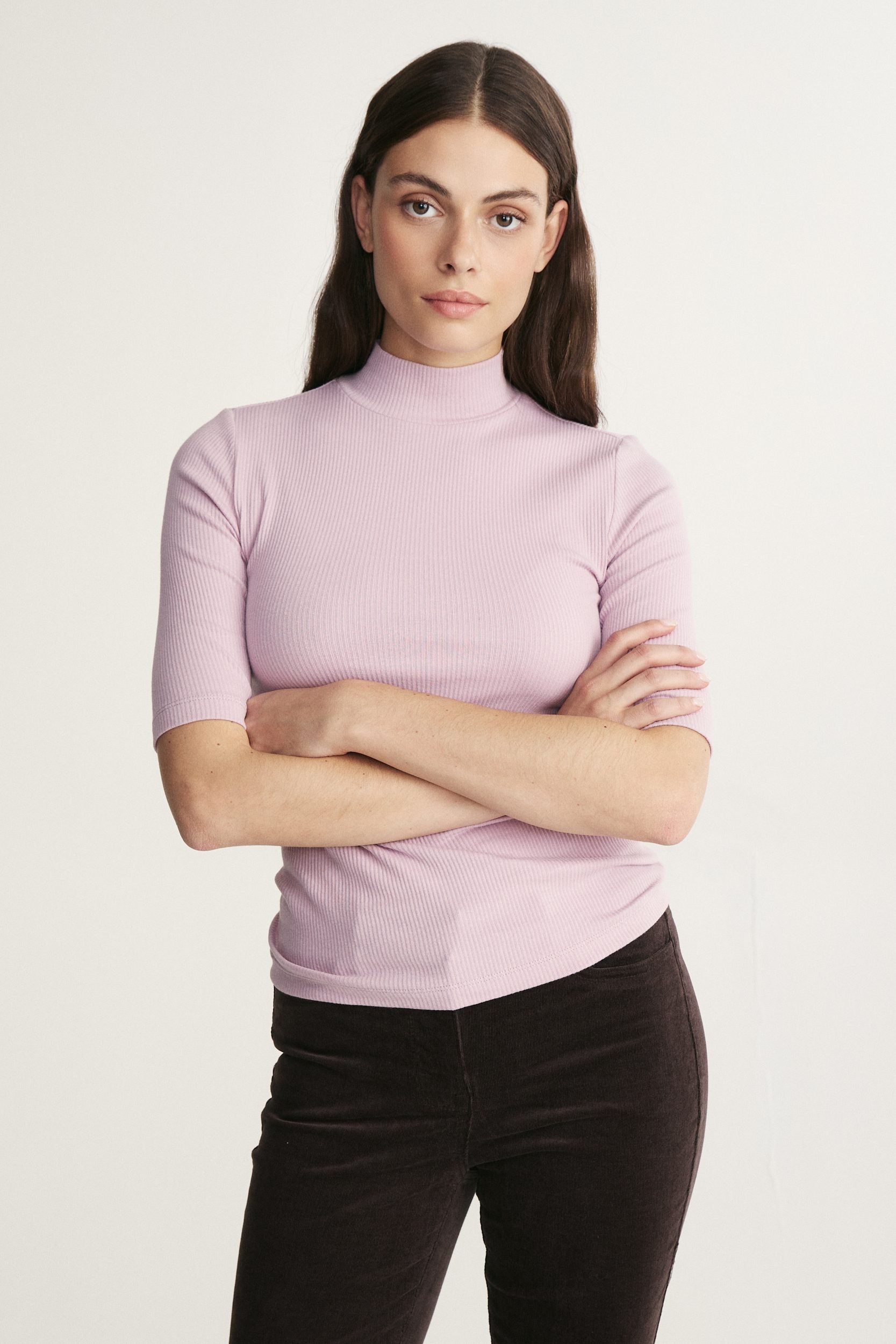 Mock neck ribbed top