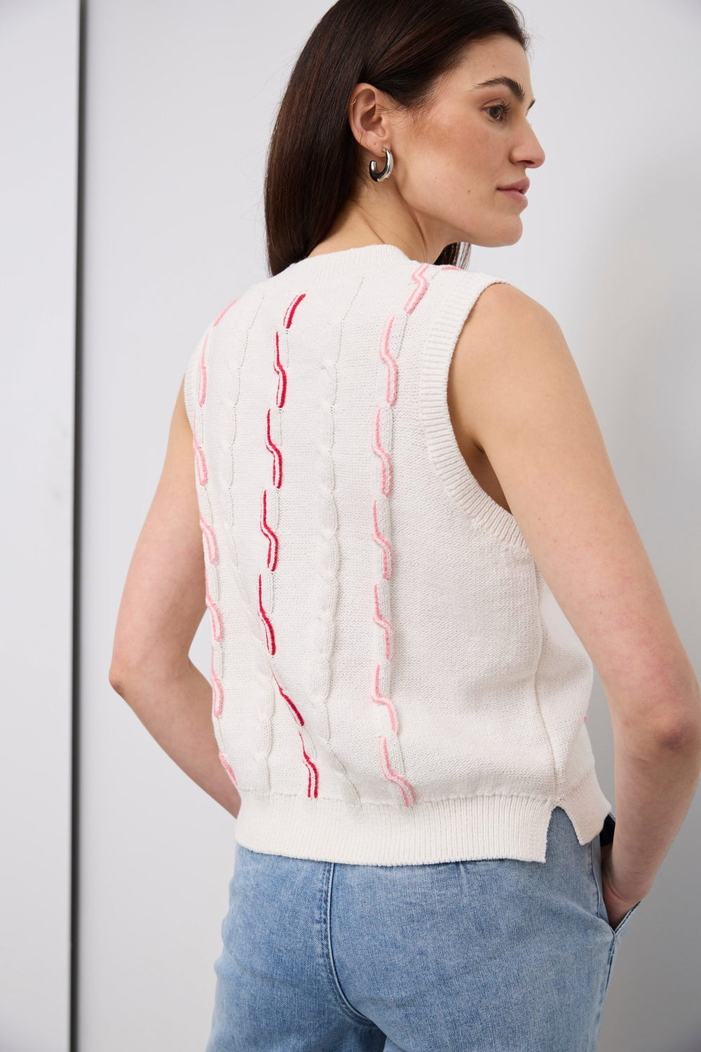 Pull col V à câble deux tons