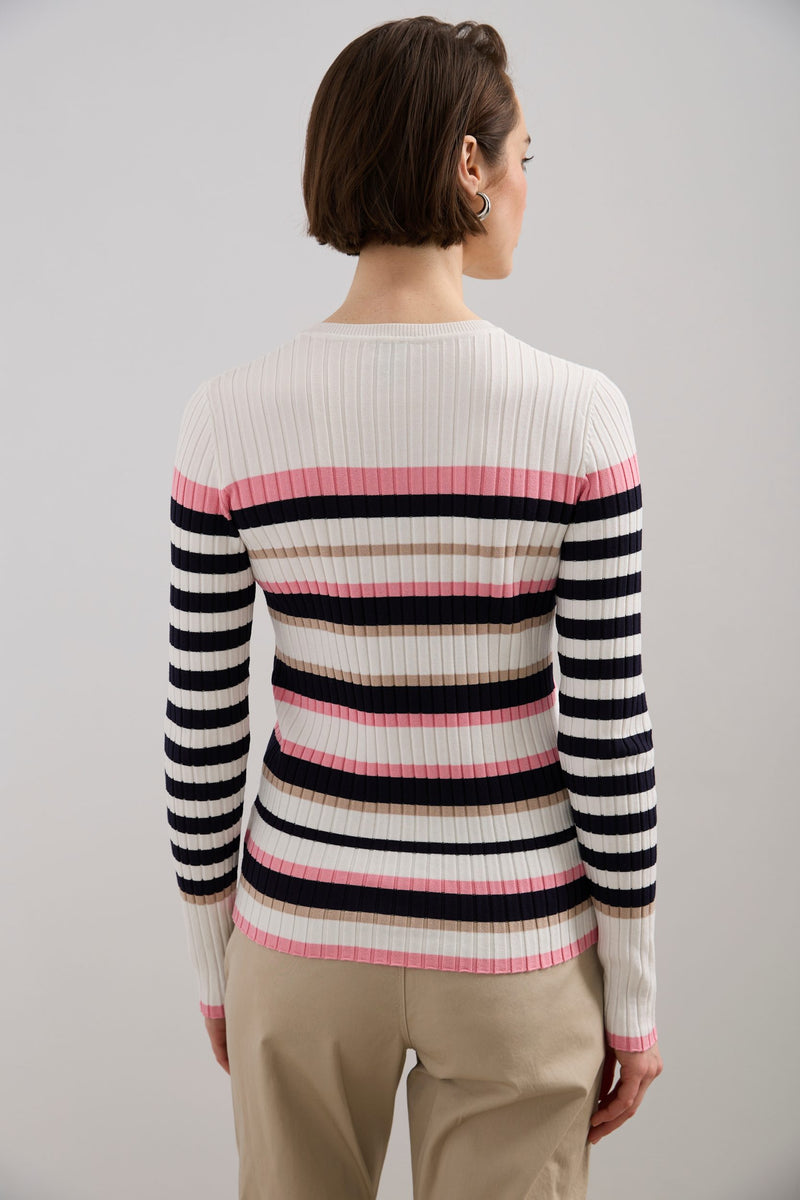 Striped crew neck rib sweater