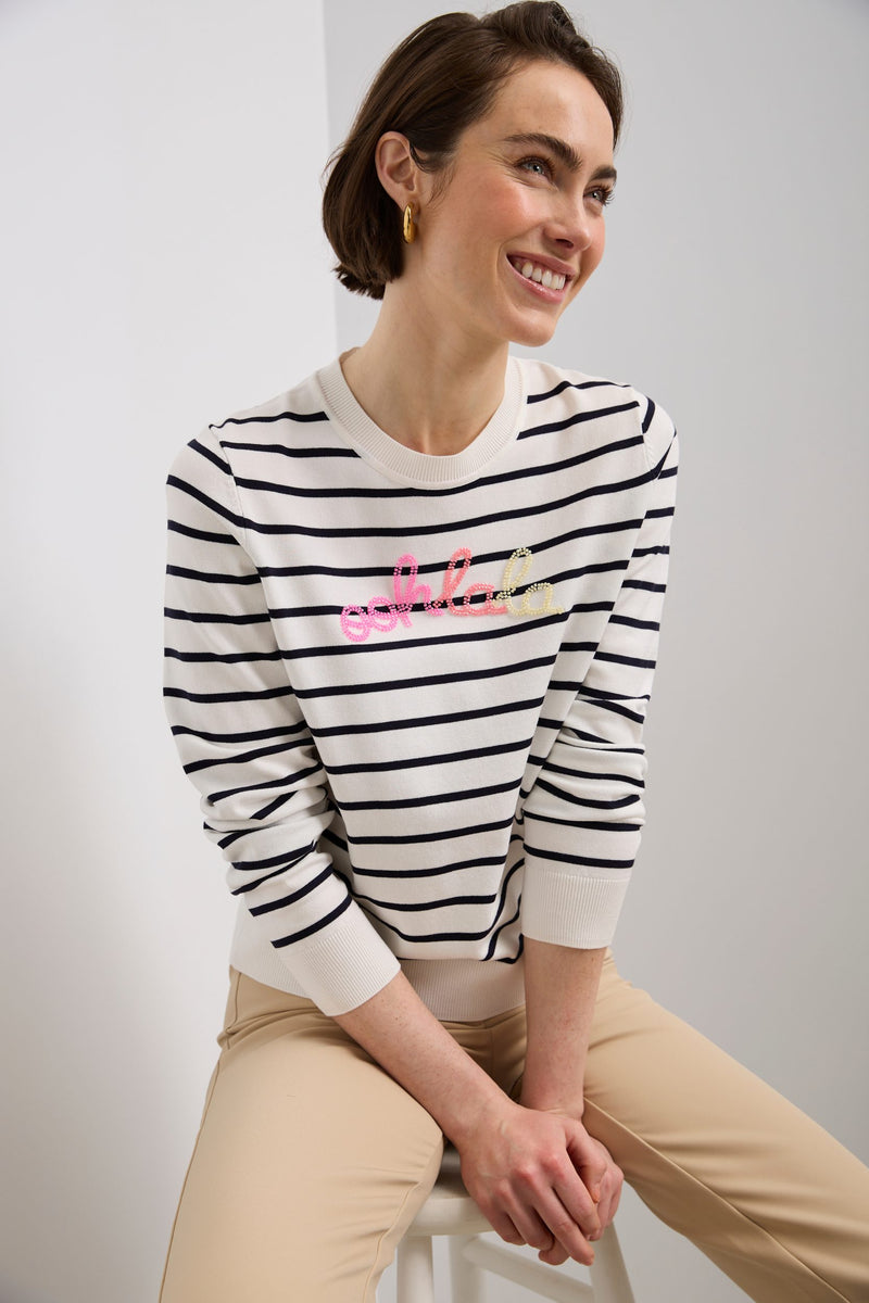Striped sweater with beading