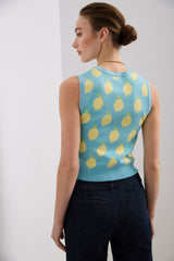 Crop sleeveless knit sweater with lemon pattern