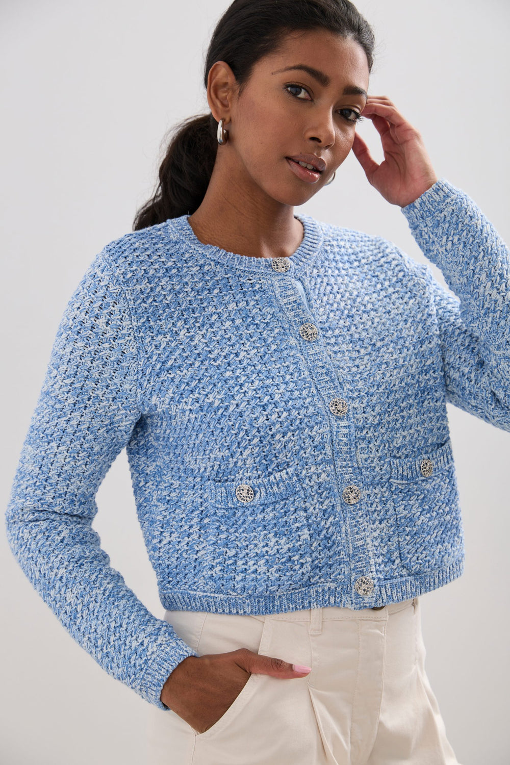 Cardigan texturé avec boutons bijoux