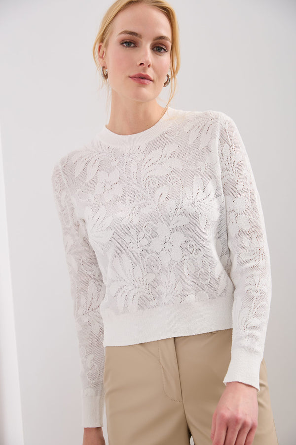 Floral print mesh sweater
