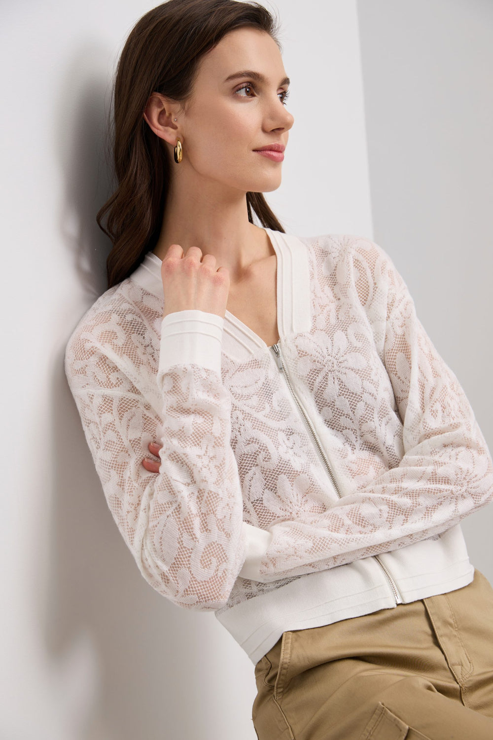 Cardigan effet dentelle avec zip