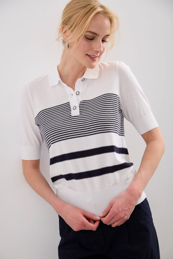 Stripped top with polo collar