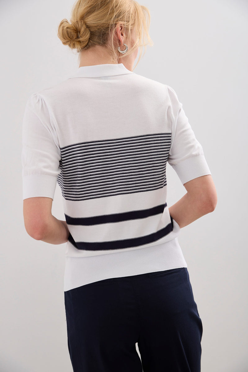 Striped top with polo collar