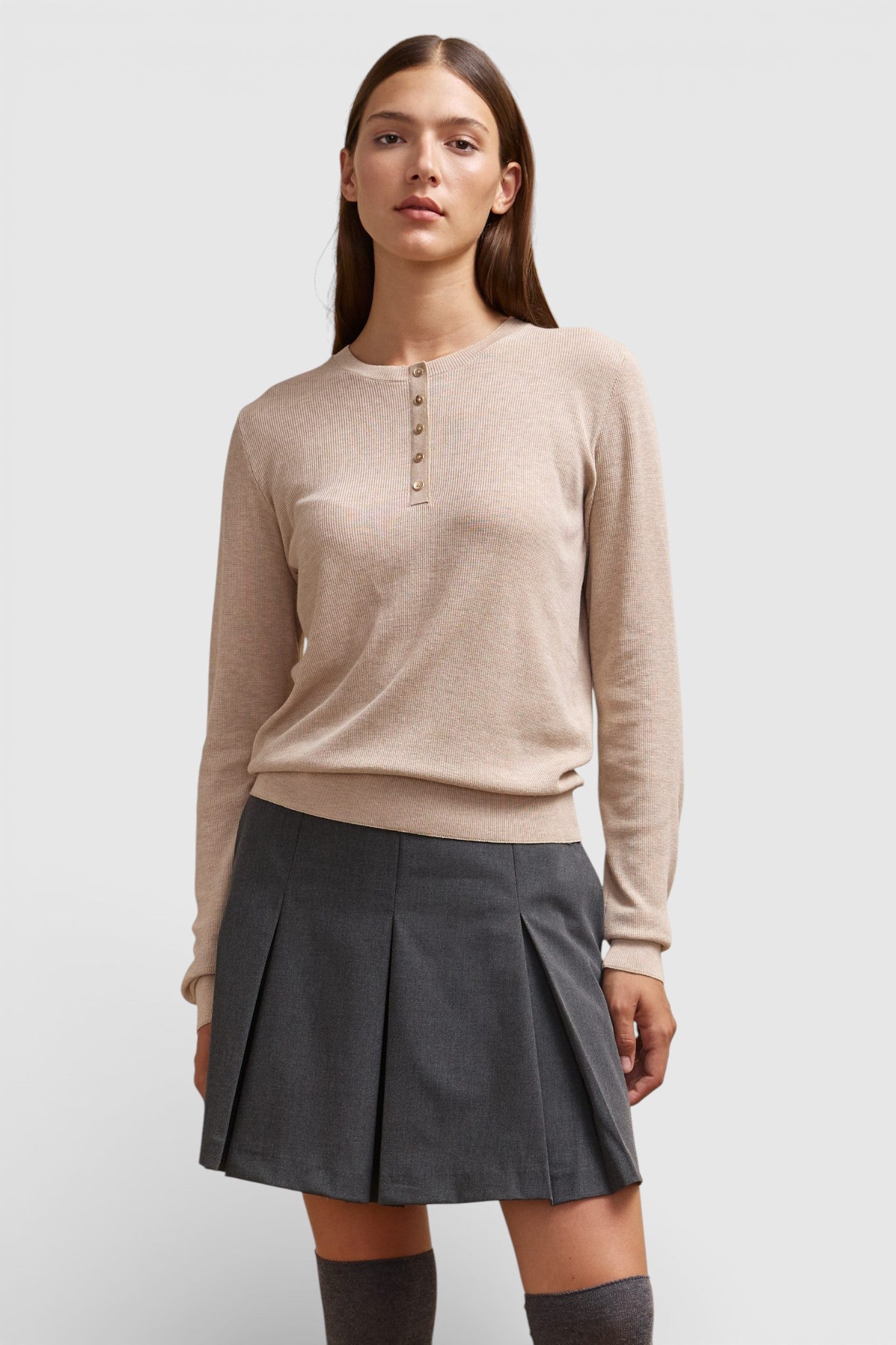 Henley collar sweater with lurex detail