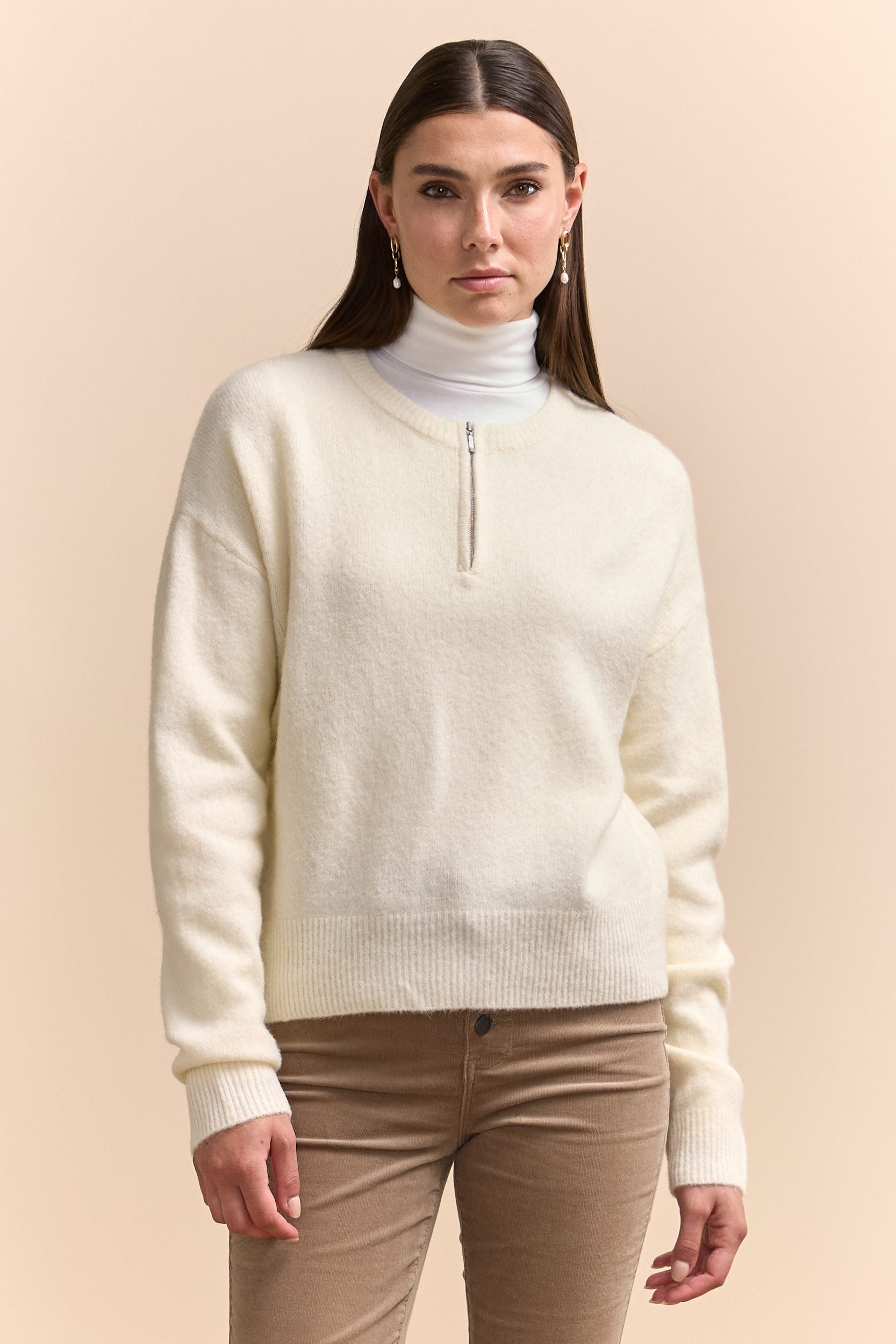 Sweater with zipper in front sales