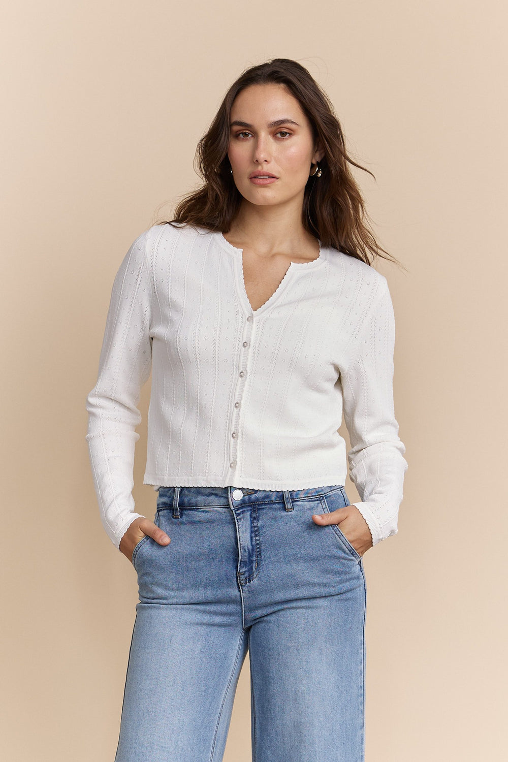 Pointelle knit cardigan