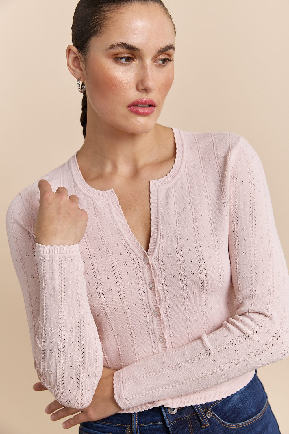 Pointelle knit cardigan