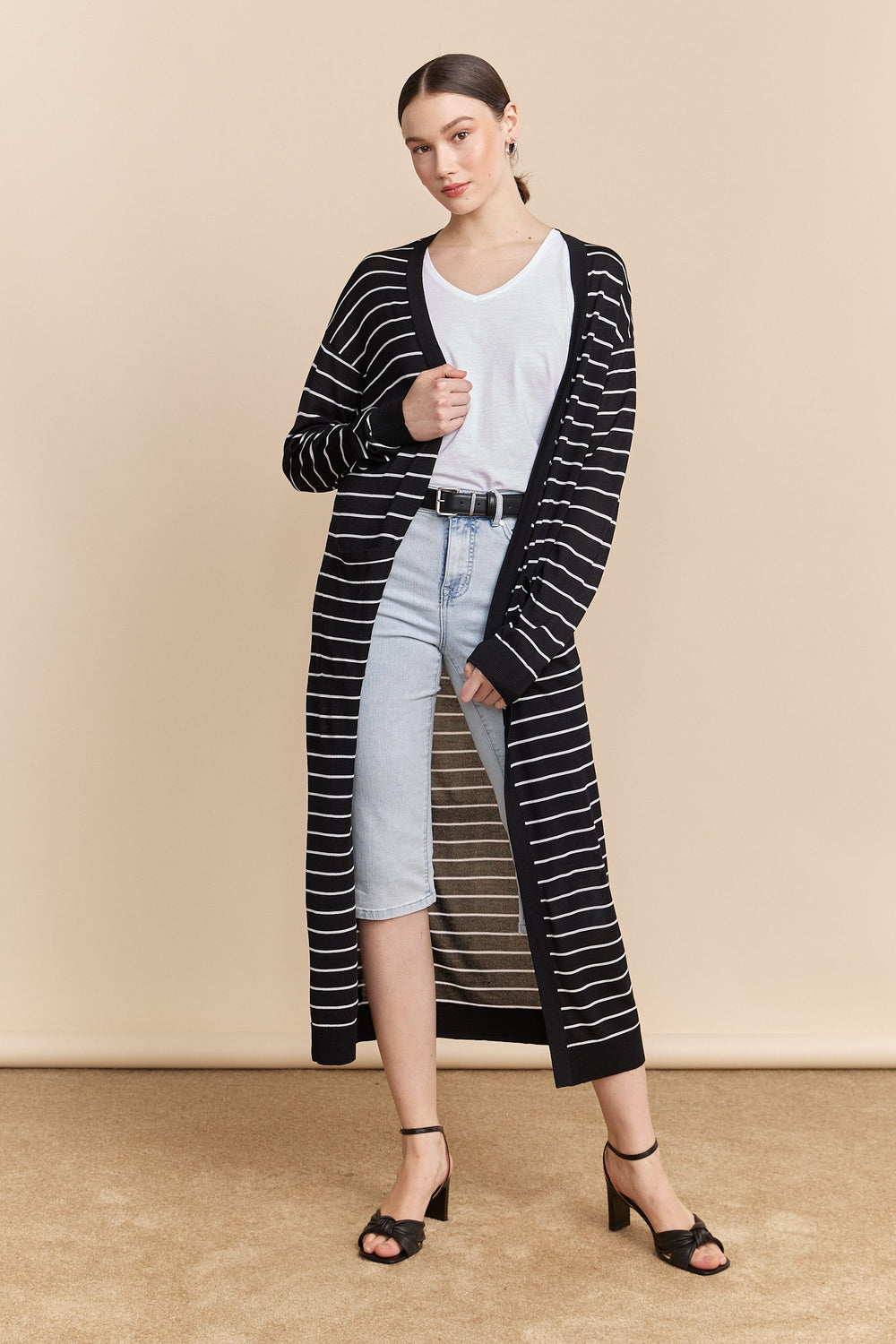 Stripped long knit cardigan