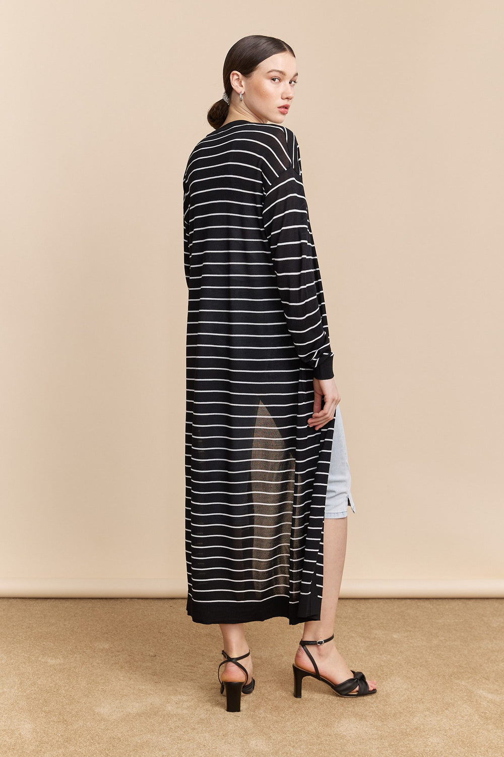 Stripped long knit cardigan