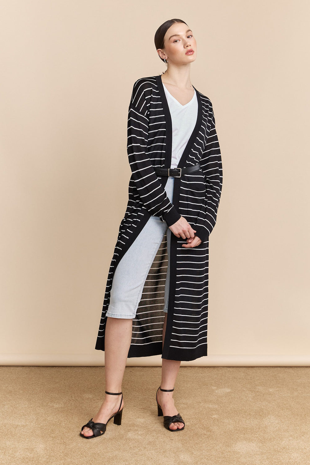 Stripped long knit cardigan
