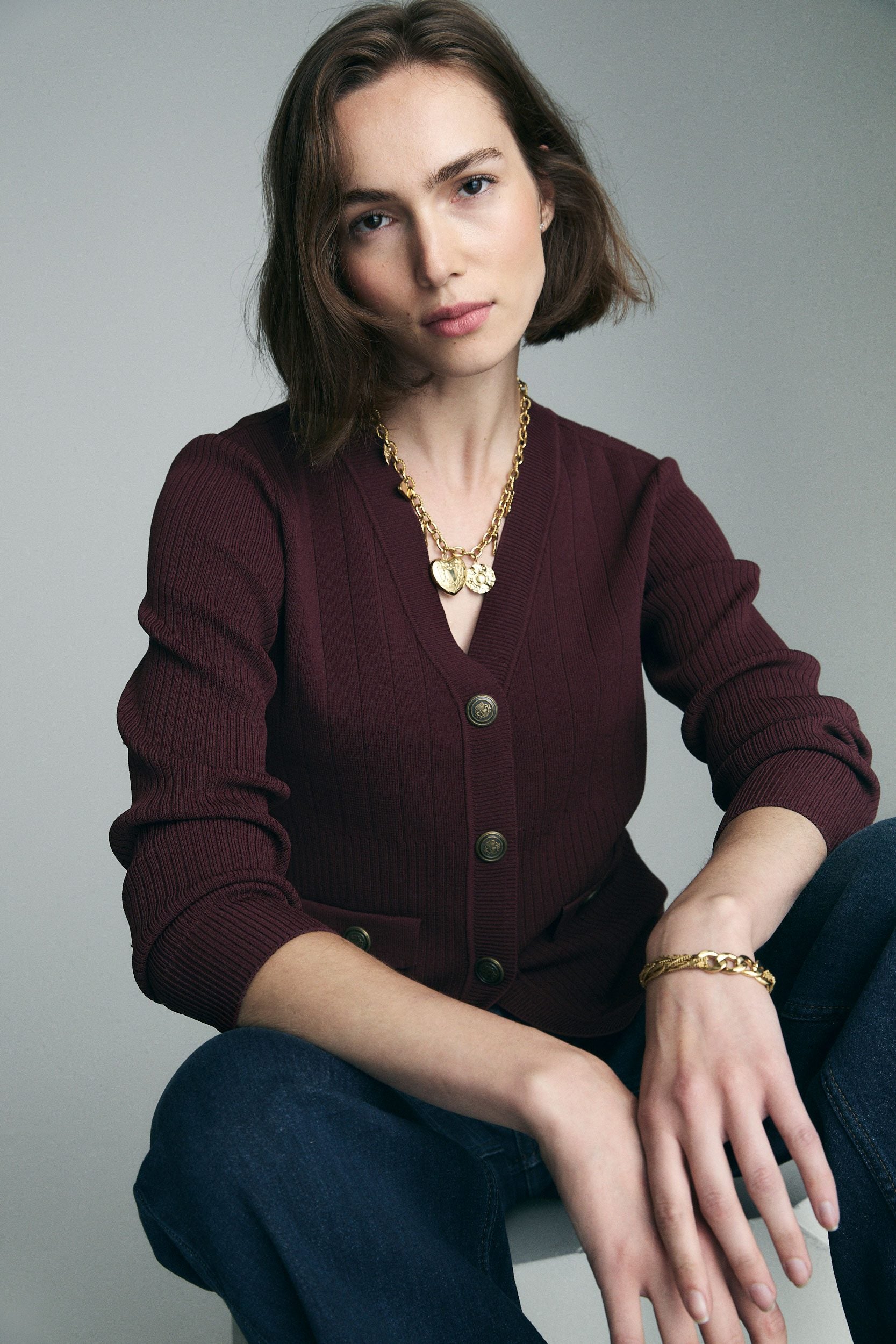 Textured V-neck cardigan