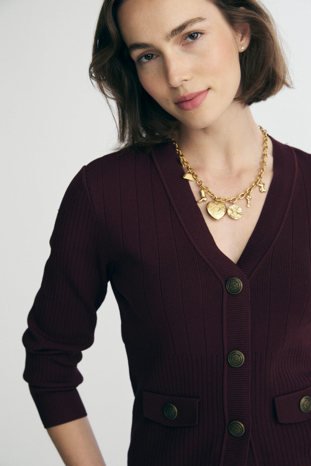 Textured V-neck cardigan