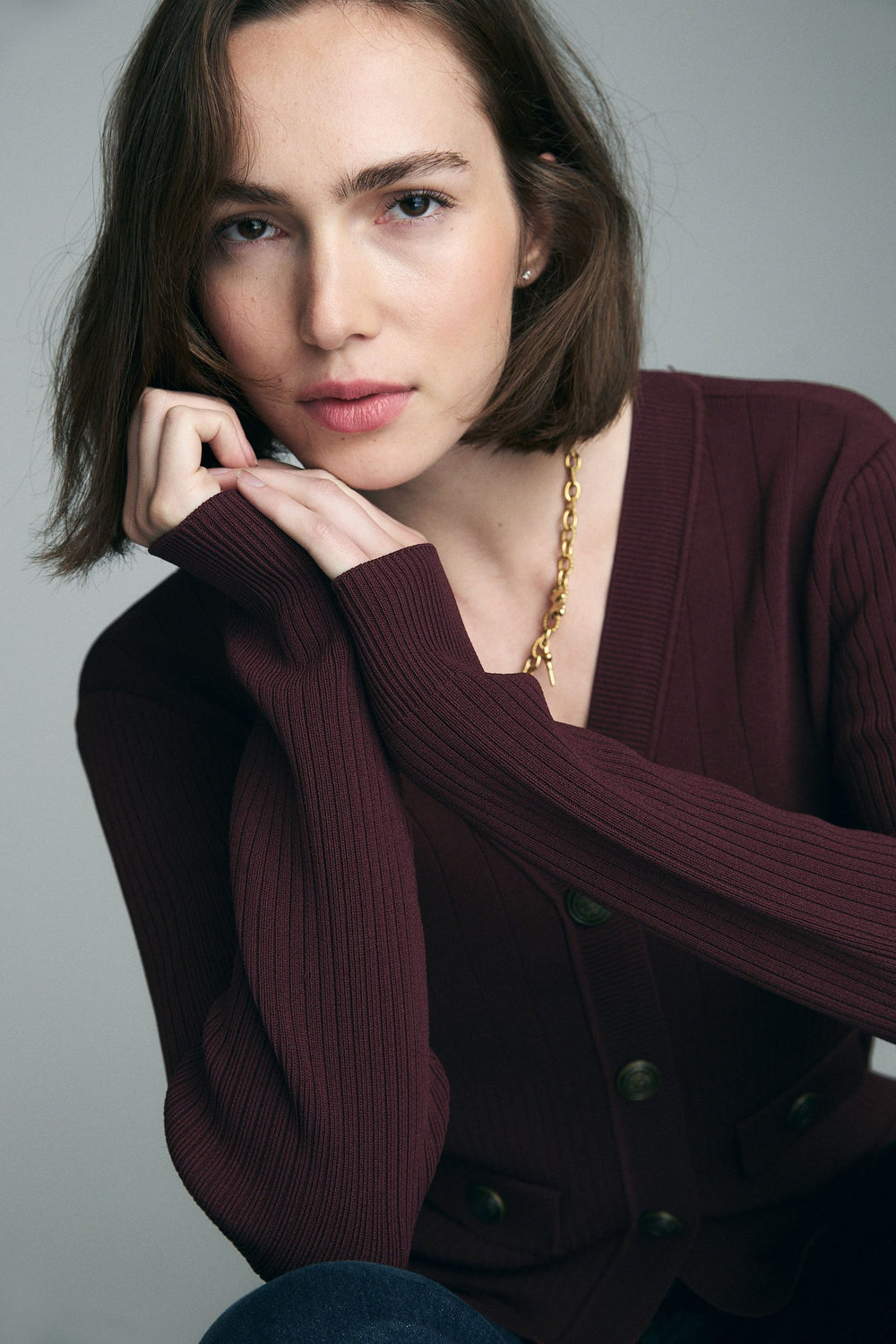 Textured V-neck cardigan
