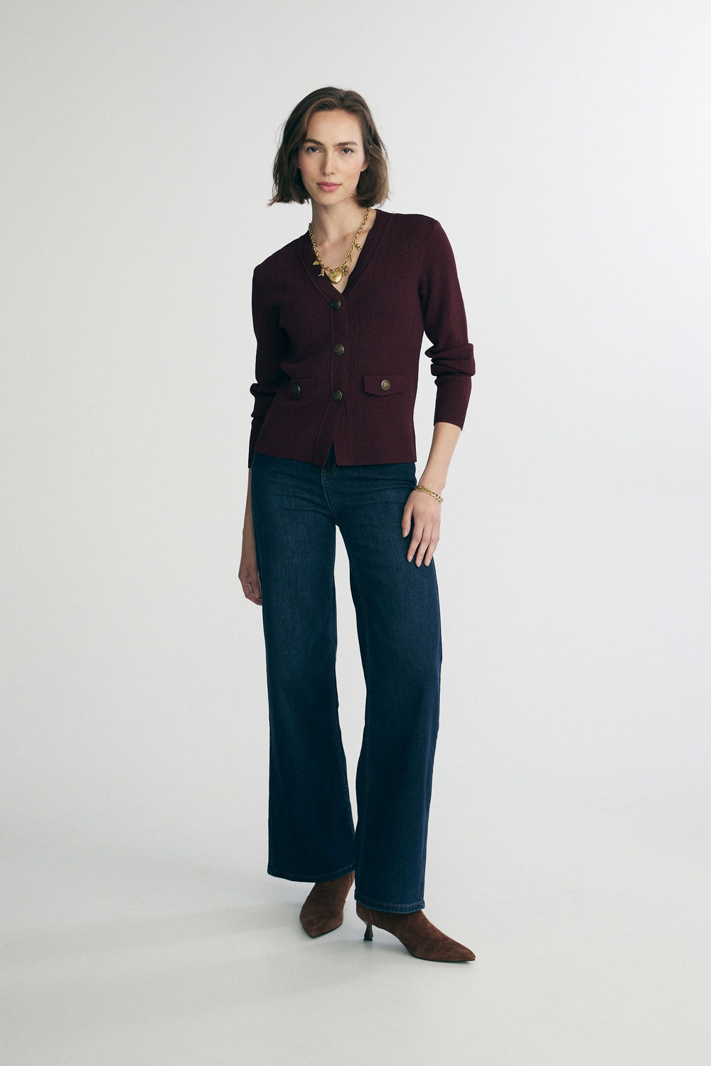 Textured V-neck cardigan