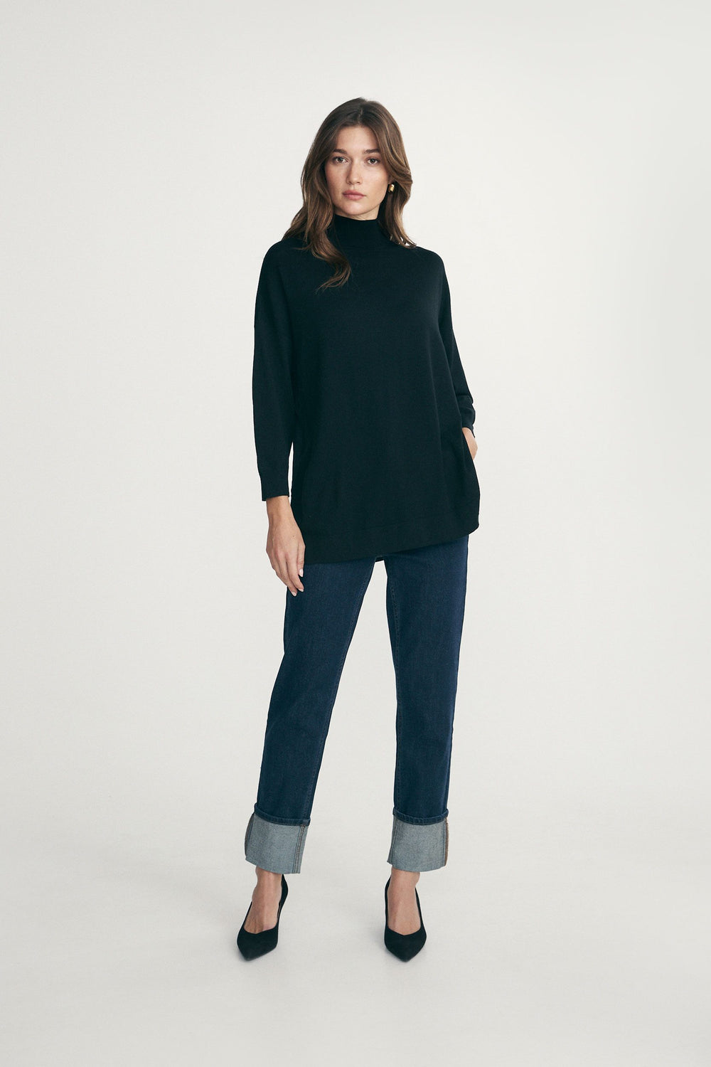 Relaxed fit sweater with satin back