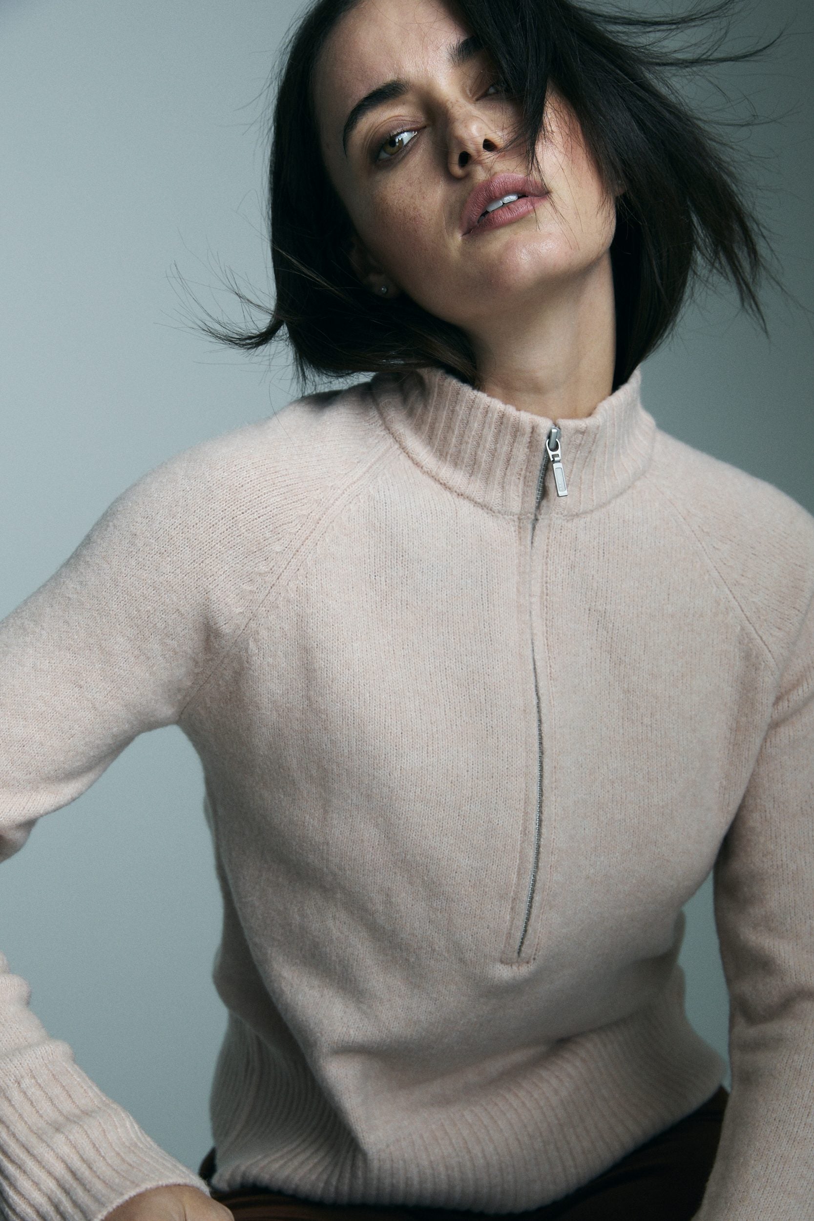 Half-zipped mock neck sweater