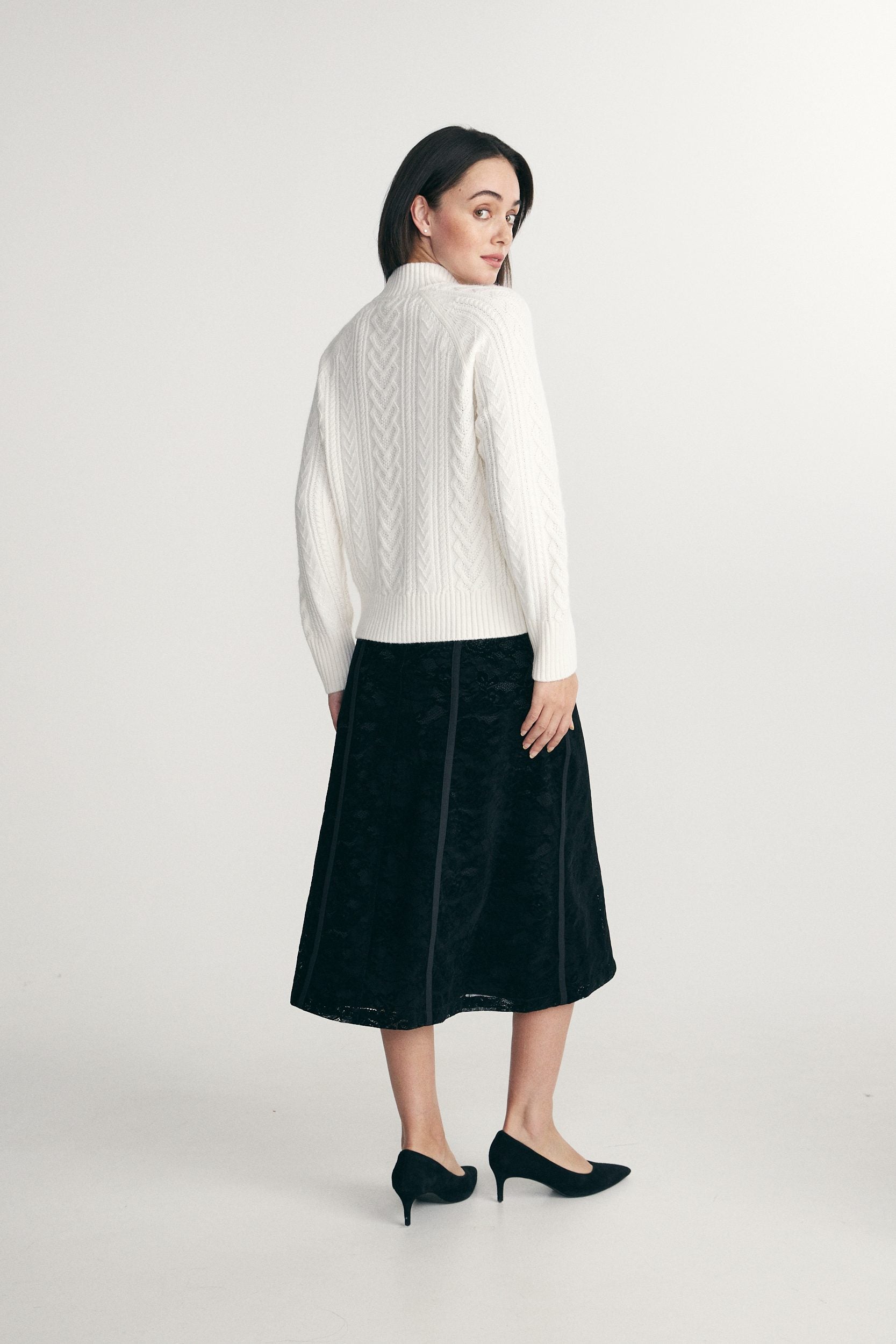 Mock neck cable knit sweater